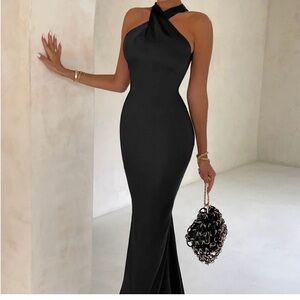 Club London black halter gown